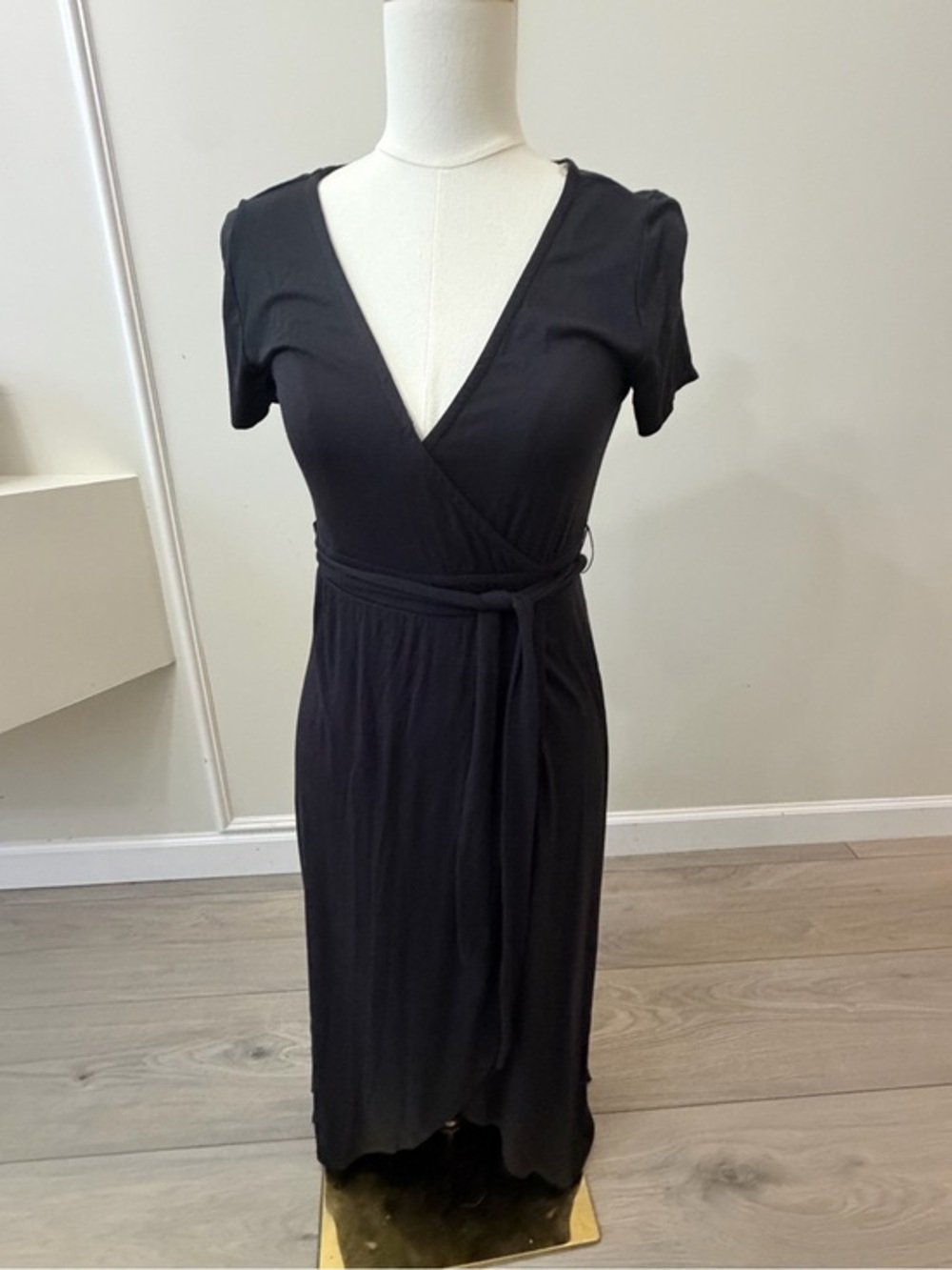 SO Black Wrap Maxi Dress with Tie Waist and V-Neck
